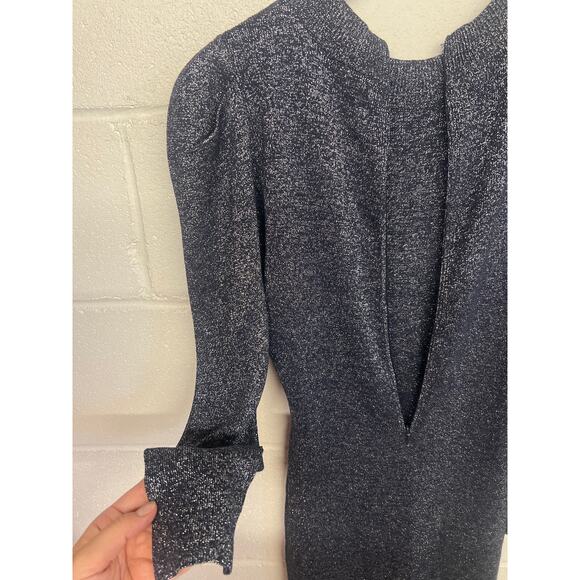 Sachin & Babi S Navy Blue Metallic Sparkle Knit Long Sleeve Sheath sweater Dress - Picture 7 of 7